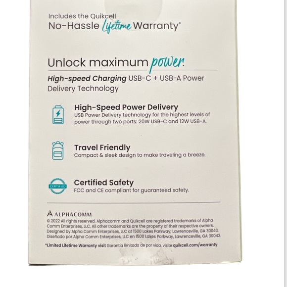 NEW QUIKCELL 32W PD High
Speed Power Delivery, Dual 2
Port CAR CHARGER - Picture 2 of 3